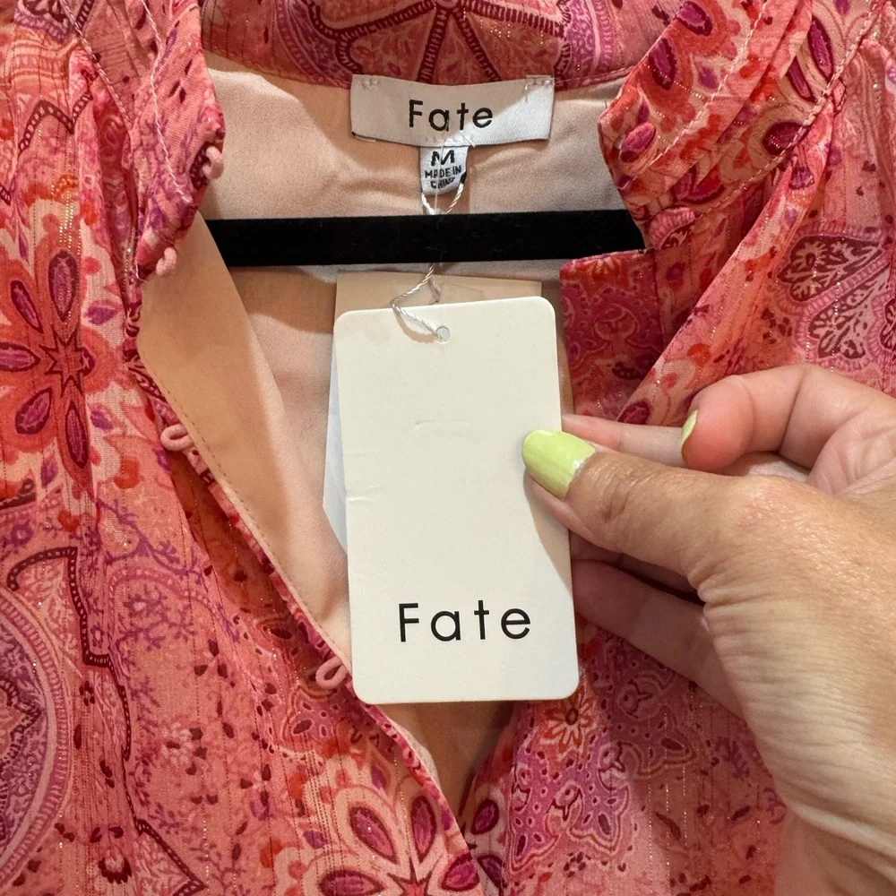 FATE FLORAL PRINT TIERED MINI DRESS IN PINK SIZE MEDIUM BOHO - Picture 7 of 9